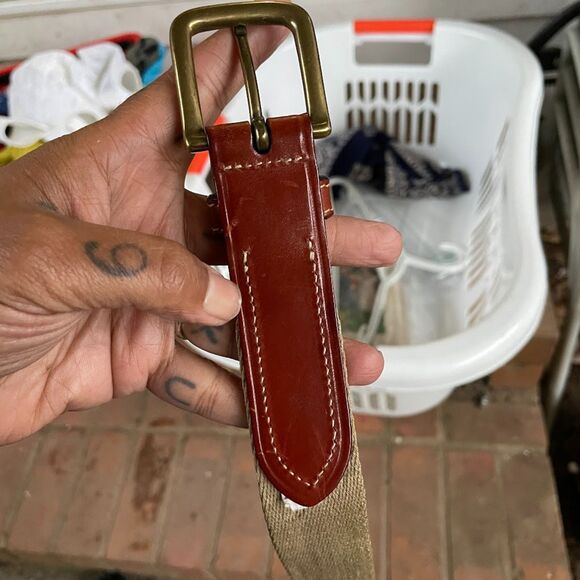 Vintage 90s TOMMY HILFIGER BELT 34 Authentic Surplus Style Leather Webbing Brass - Picture 3 of 5